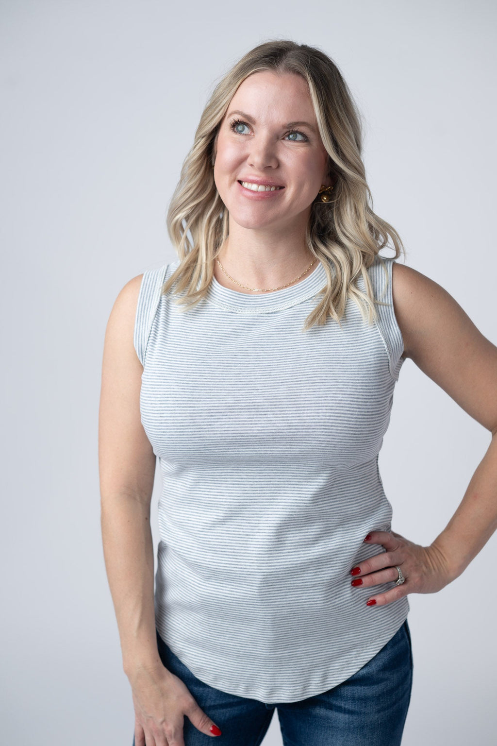 Morgan Micro Striped Tank - Grey