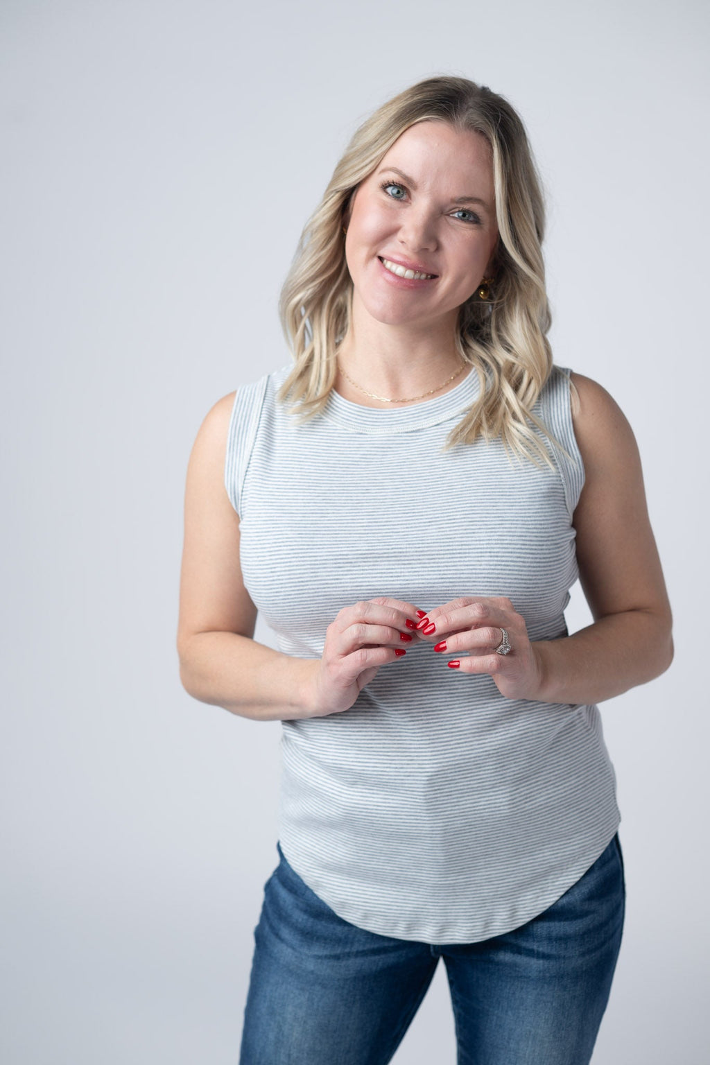 Morgan Micro Striped Tank - Grey