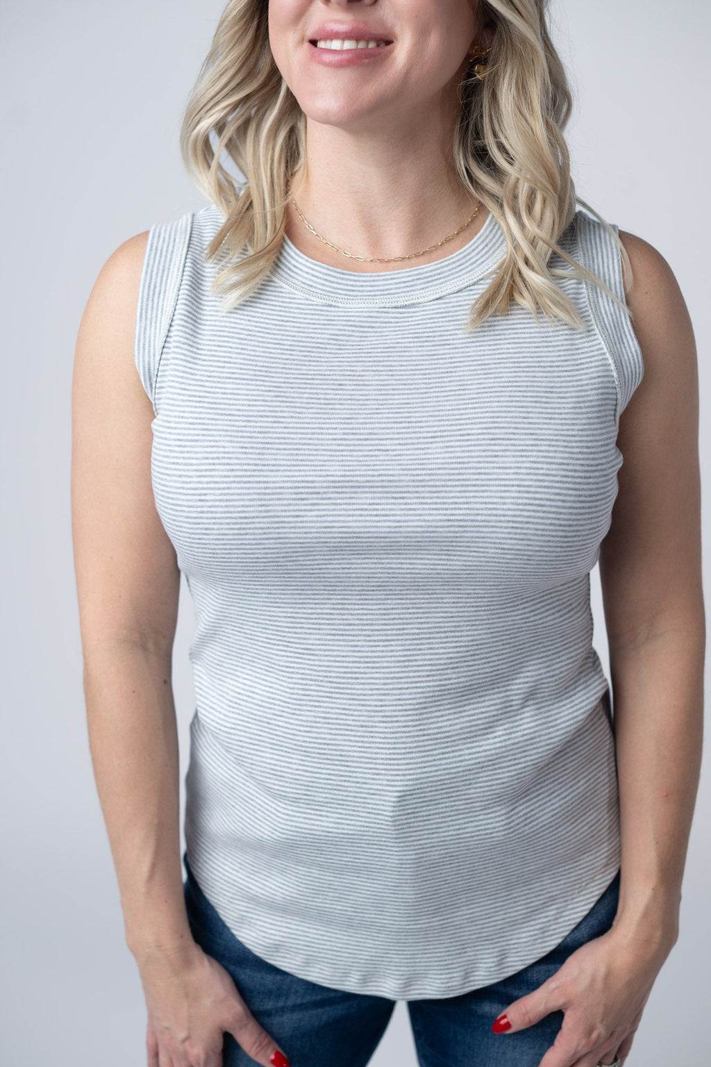 Morgan Micro Striped Tank - Grey