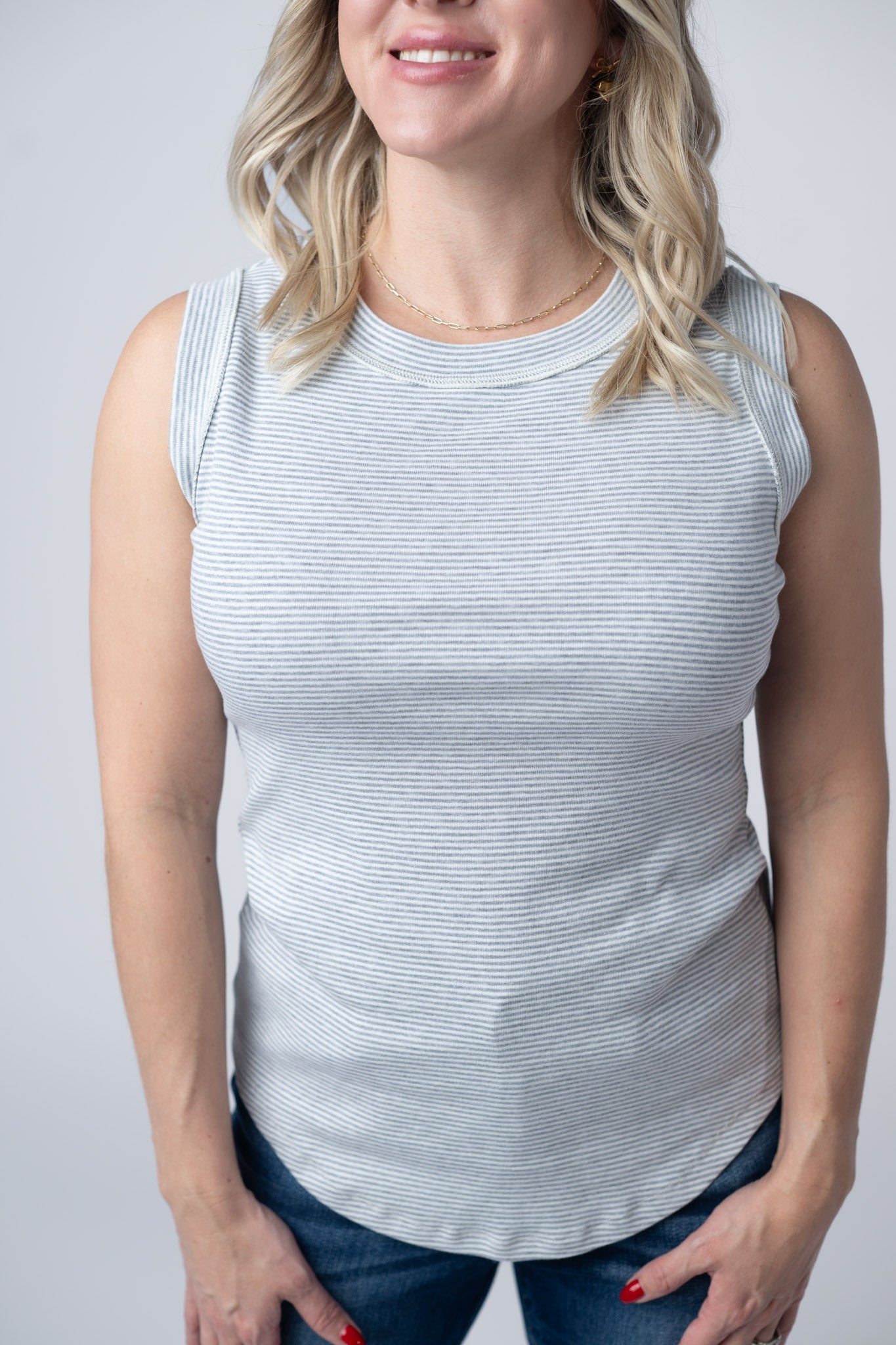Morgan Micro Striped Tank - Grey