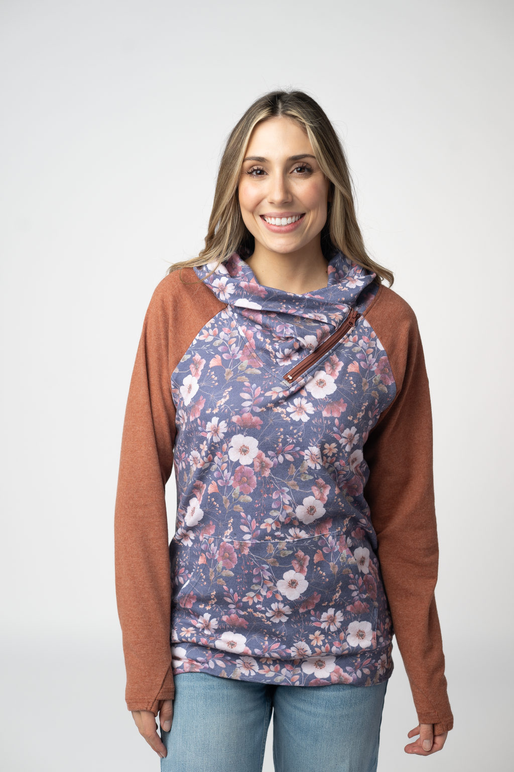 Classic Zoey ZipCowl Sweatshirt - Blushwood Floral and Terra Cotta