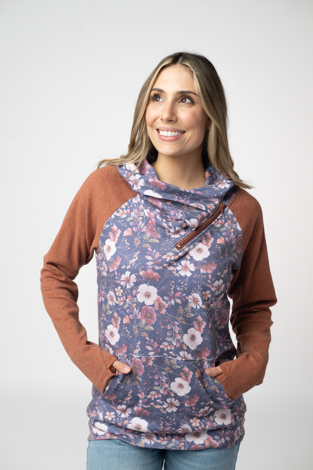 Classic Zoey ZipCowl Sweatshirt - Blushwood Floral and Terra Cotta