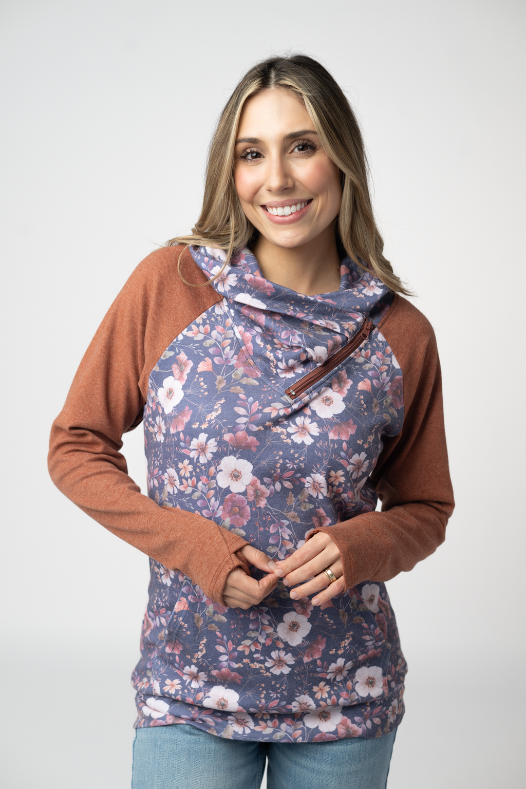 Classic Zoey ZipCowl Sweatshirt - Blushwood Floral and Terra Cotta