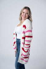Load image into Gallery viewer, Stripe Cardigan - Valentine&#39;s Day

