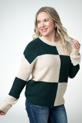 Checkered Block Sweater - Cream and Evergreen