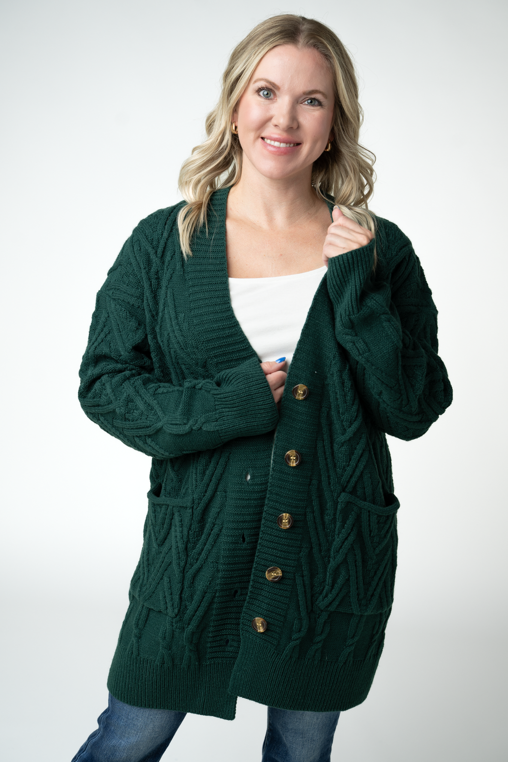 Brooks Button Sweater Cardigan - Evergreen