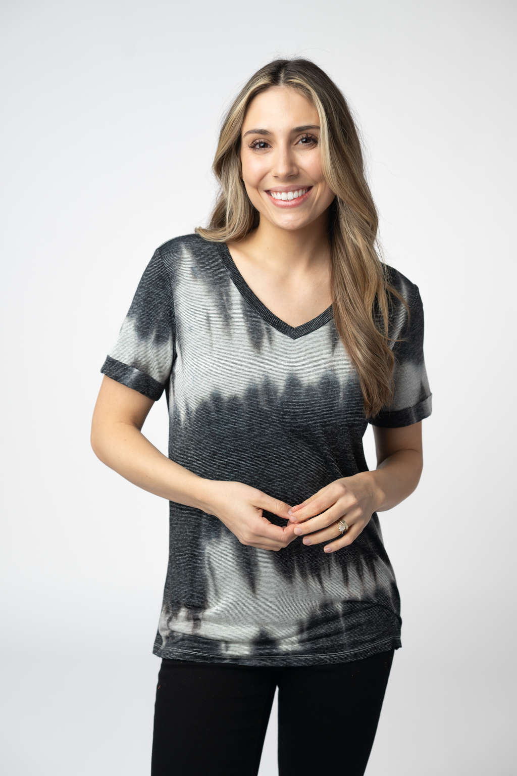 Sophie Top - Ombre Micro Stripes Midnight and White