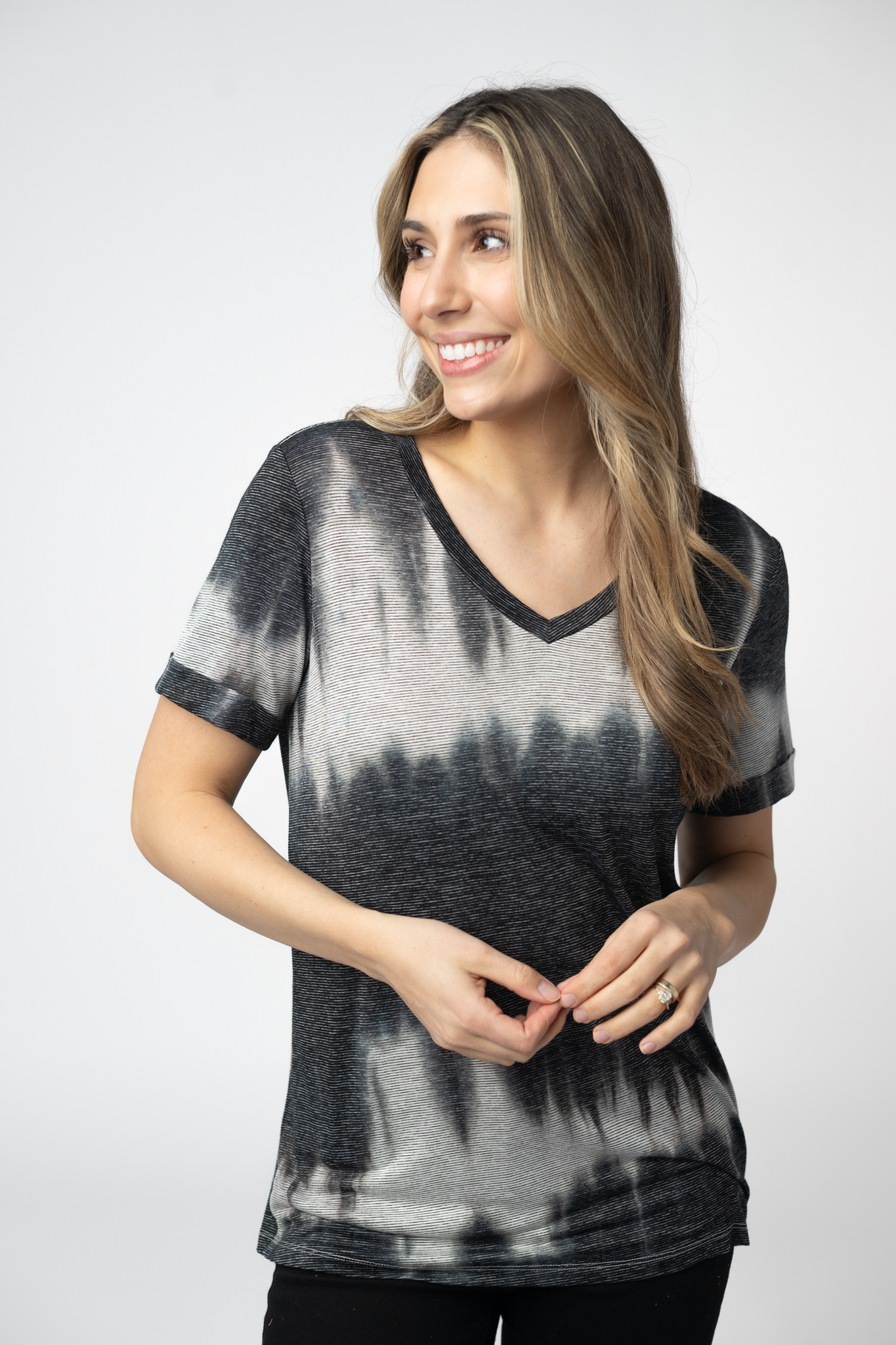 Sophie Top - Ombre Micro Stripes Midnight and White