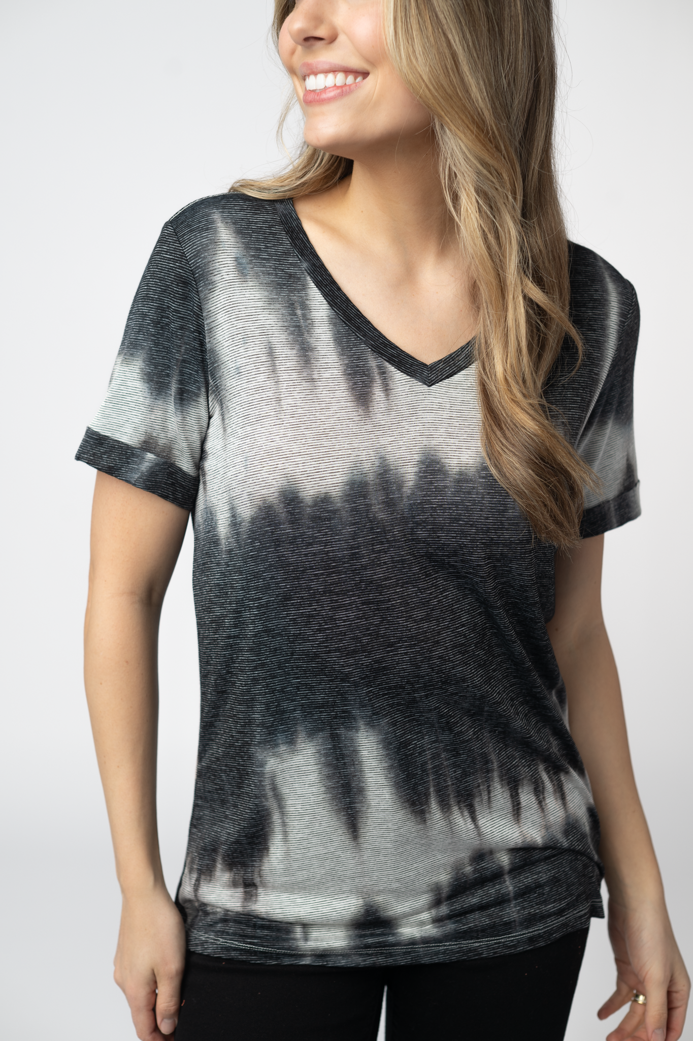 Sophie Top - Ombre Micro Stripes Midnight and White