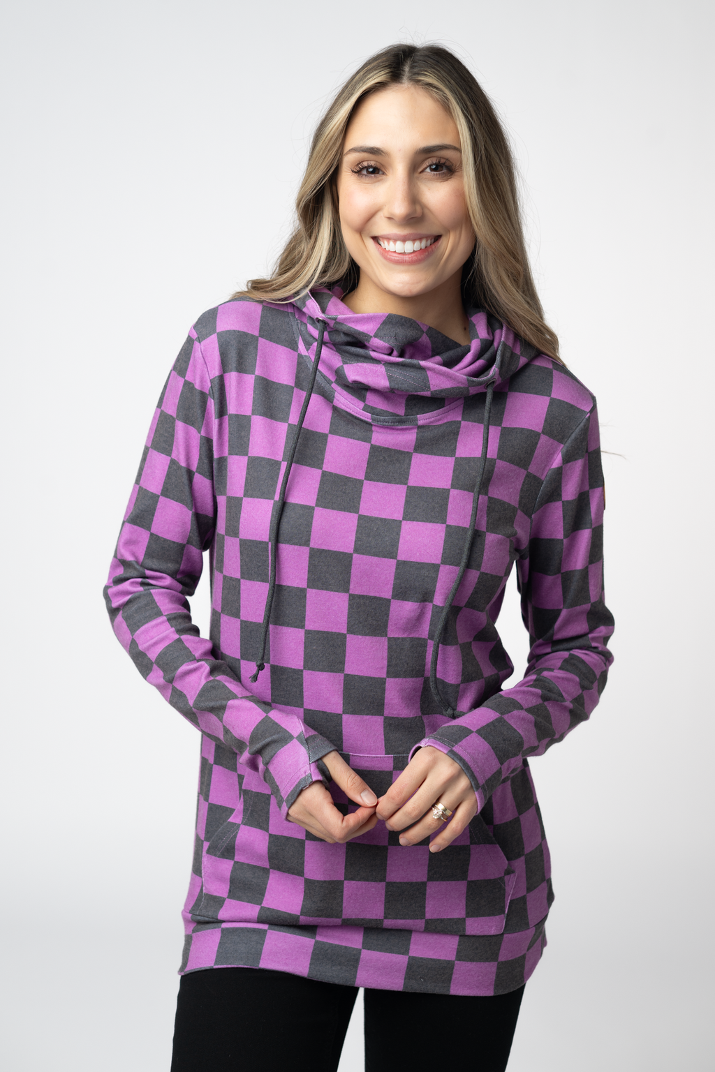 Ashley Hoodie - Black and Purple Checkers