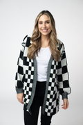 Long Checkered Pocket Cardigan - Black and White