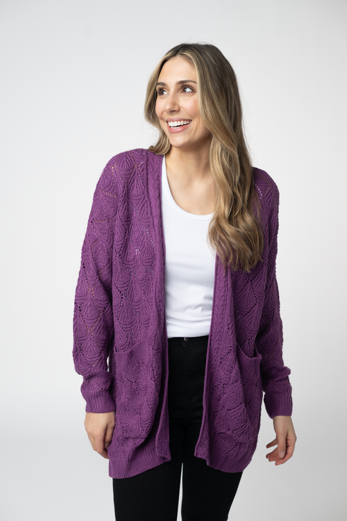 Open Knit Cardigan - Purple
