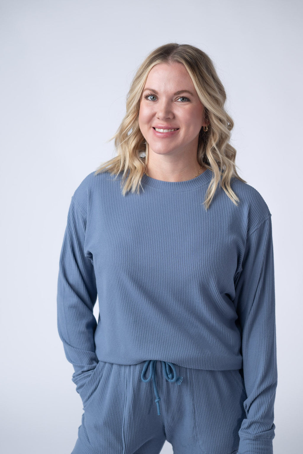 Corrine Ribbed Pullover Top - Denim
