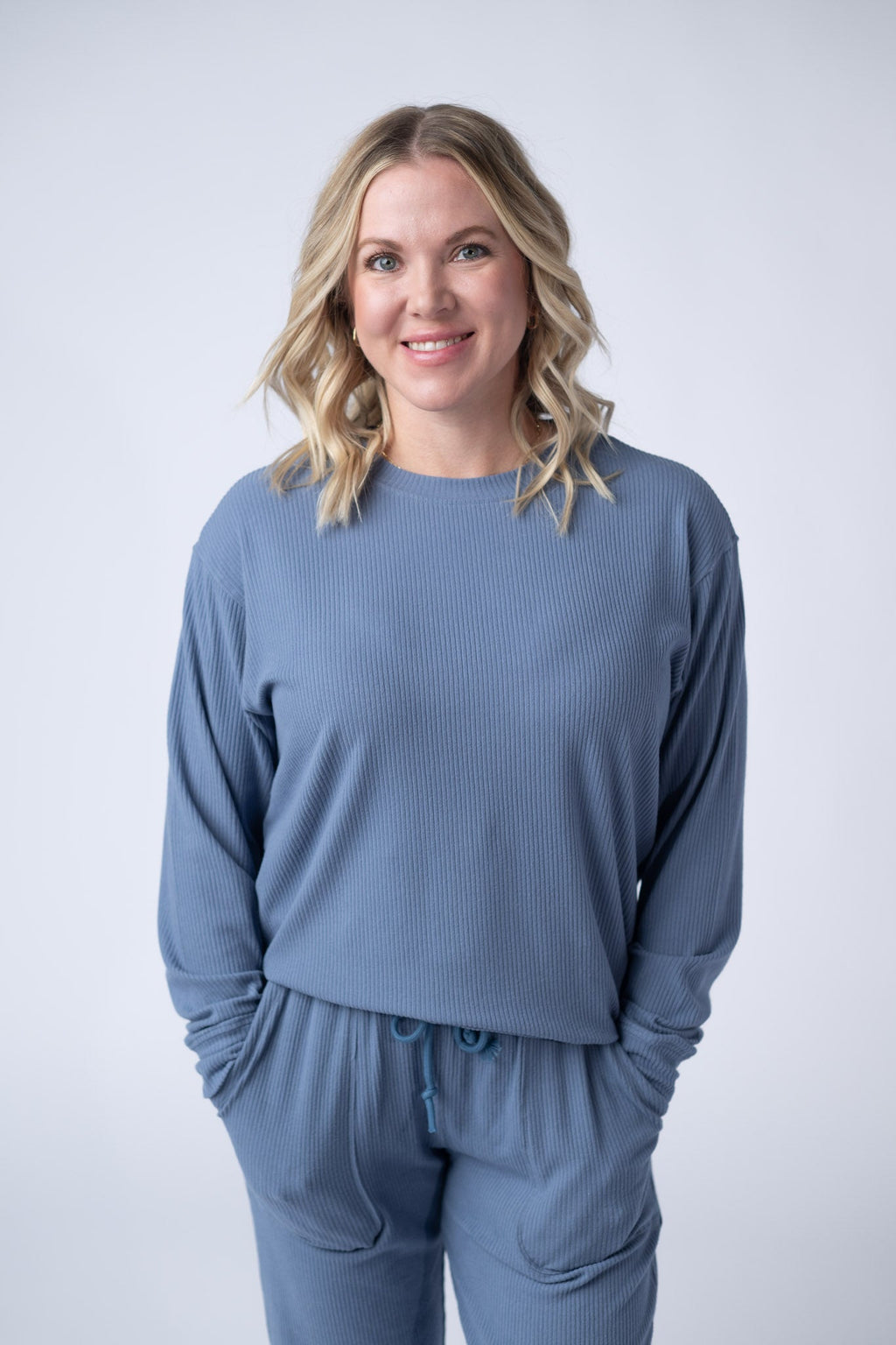 Corrine Ribbed Pullover Top - Denim