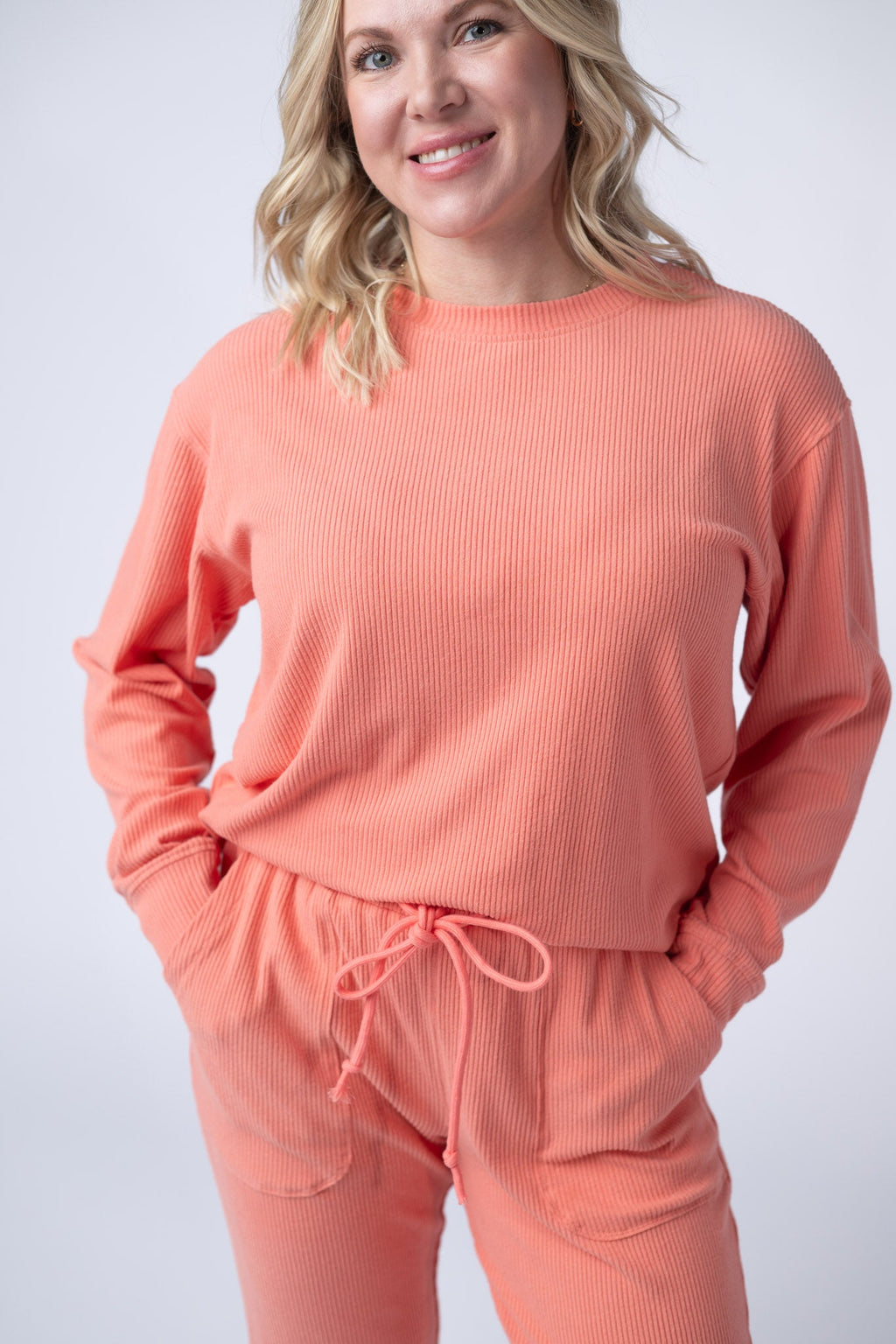 Corrine Ribbed Pullover Top - Coral
