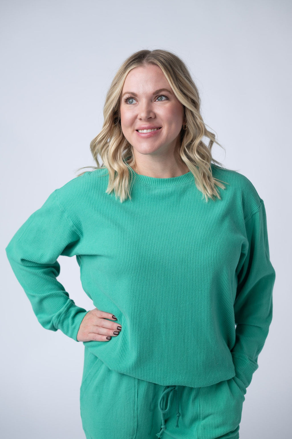 Corrine Ribbed Pullover Top - Emerald