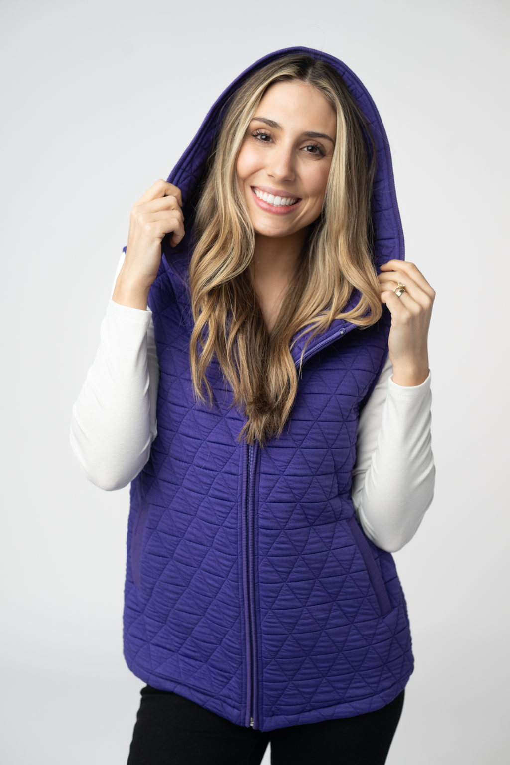 Heather Geometric Hooded Vest - Purple