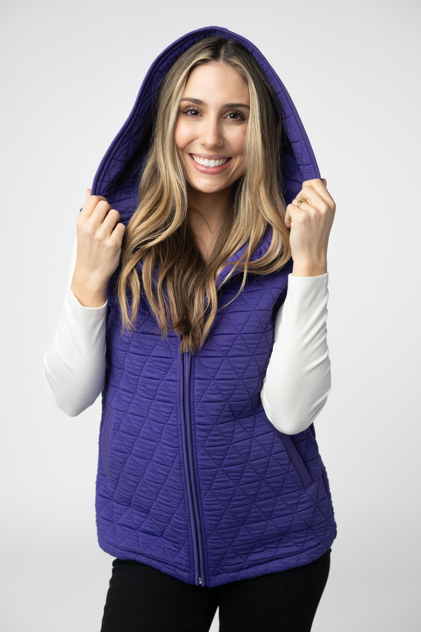 Heather Geometric Hooded Vest - Purple