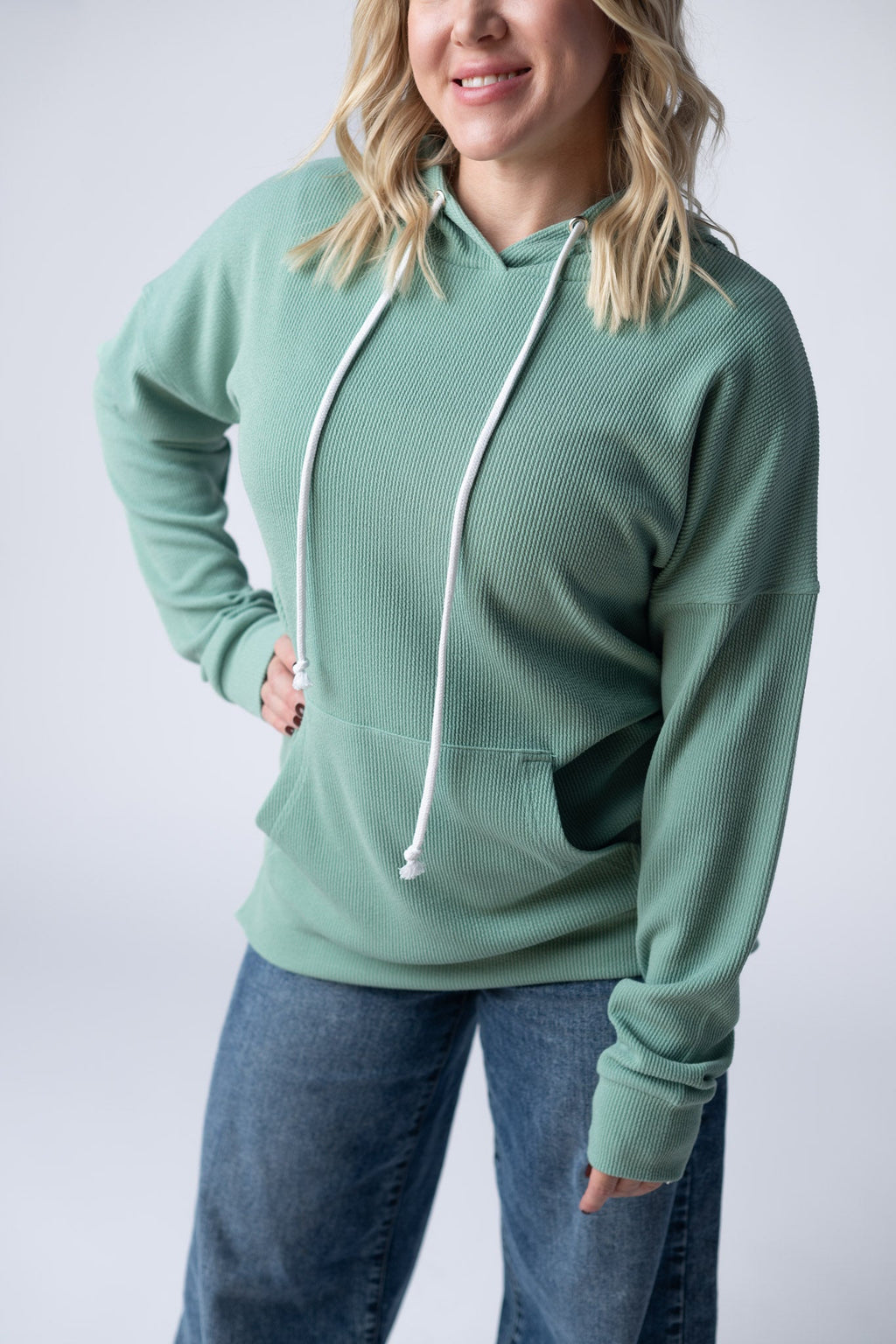 Kacey Ribbed Hoodie - Sage