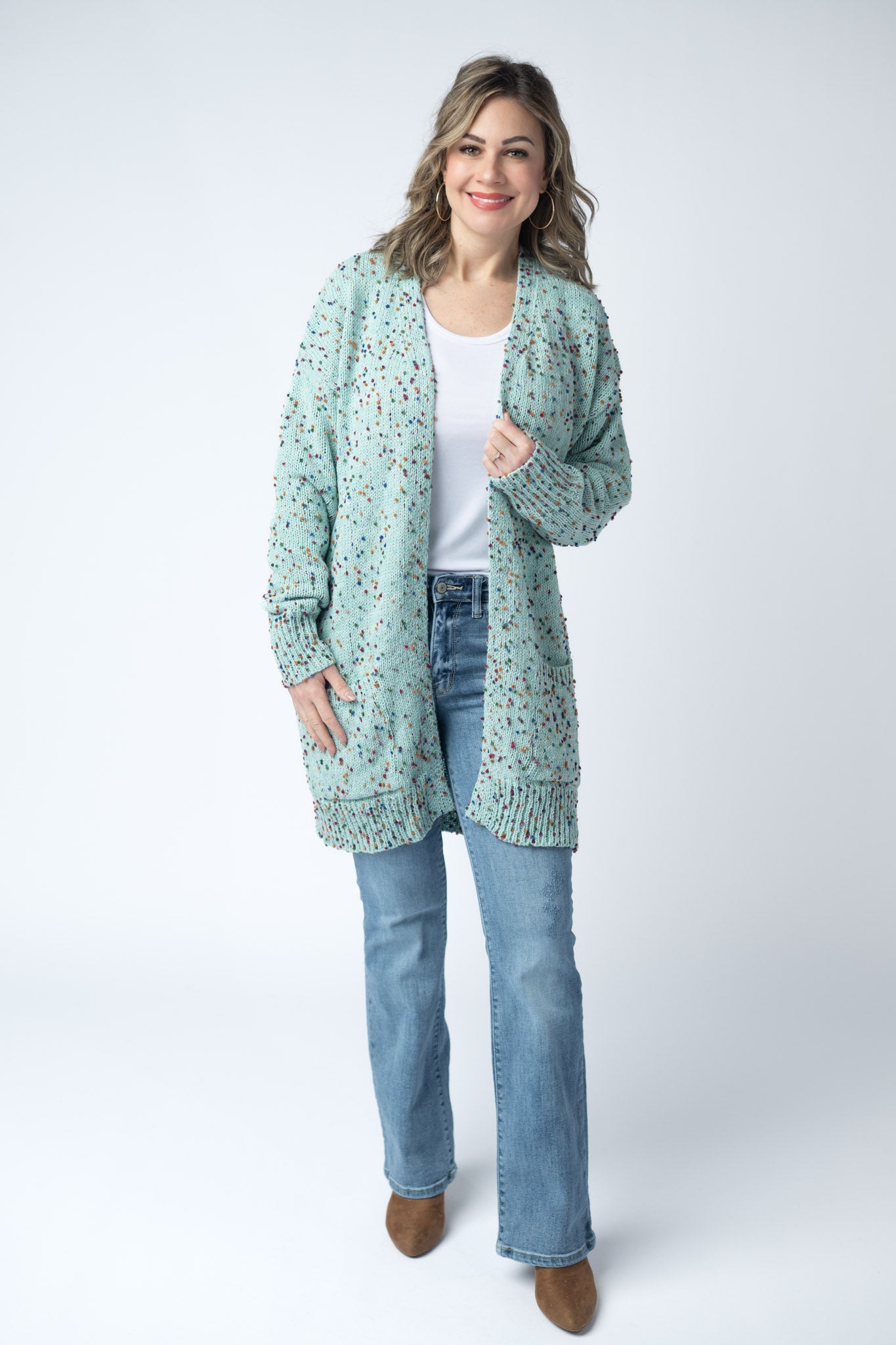 SALE! Carly Confetti Dot Cardigan - Aqua Blue