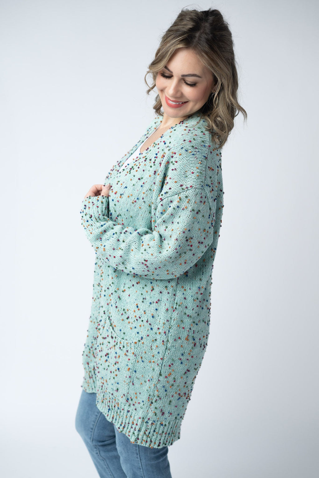 SALE! Carly Confetti Dot Cardigan - Aqua Blue