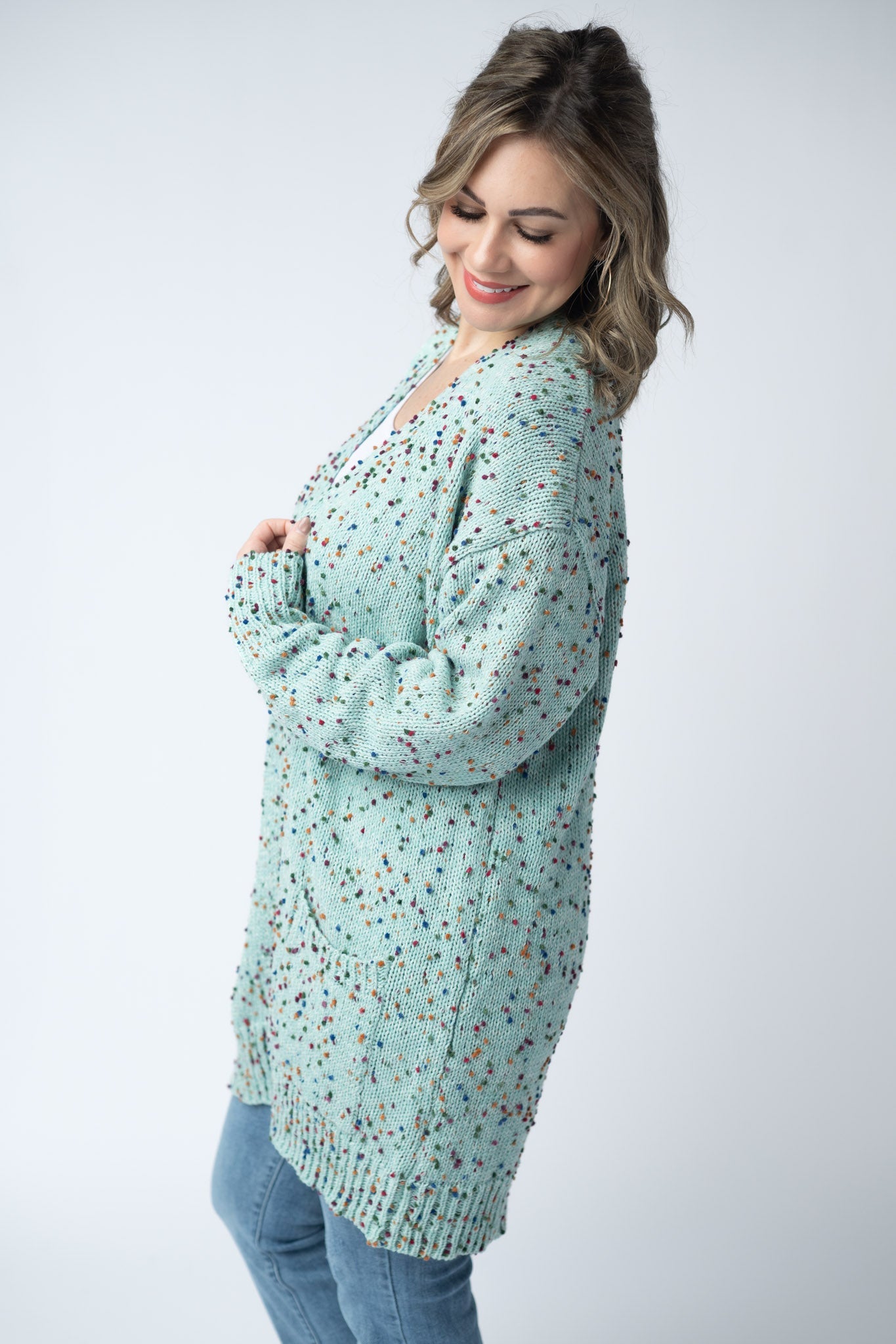 SALE! Carly Confetti Dot Cardigan - Aqua Blue