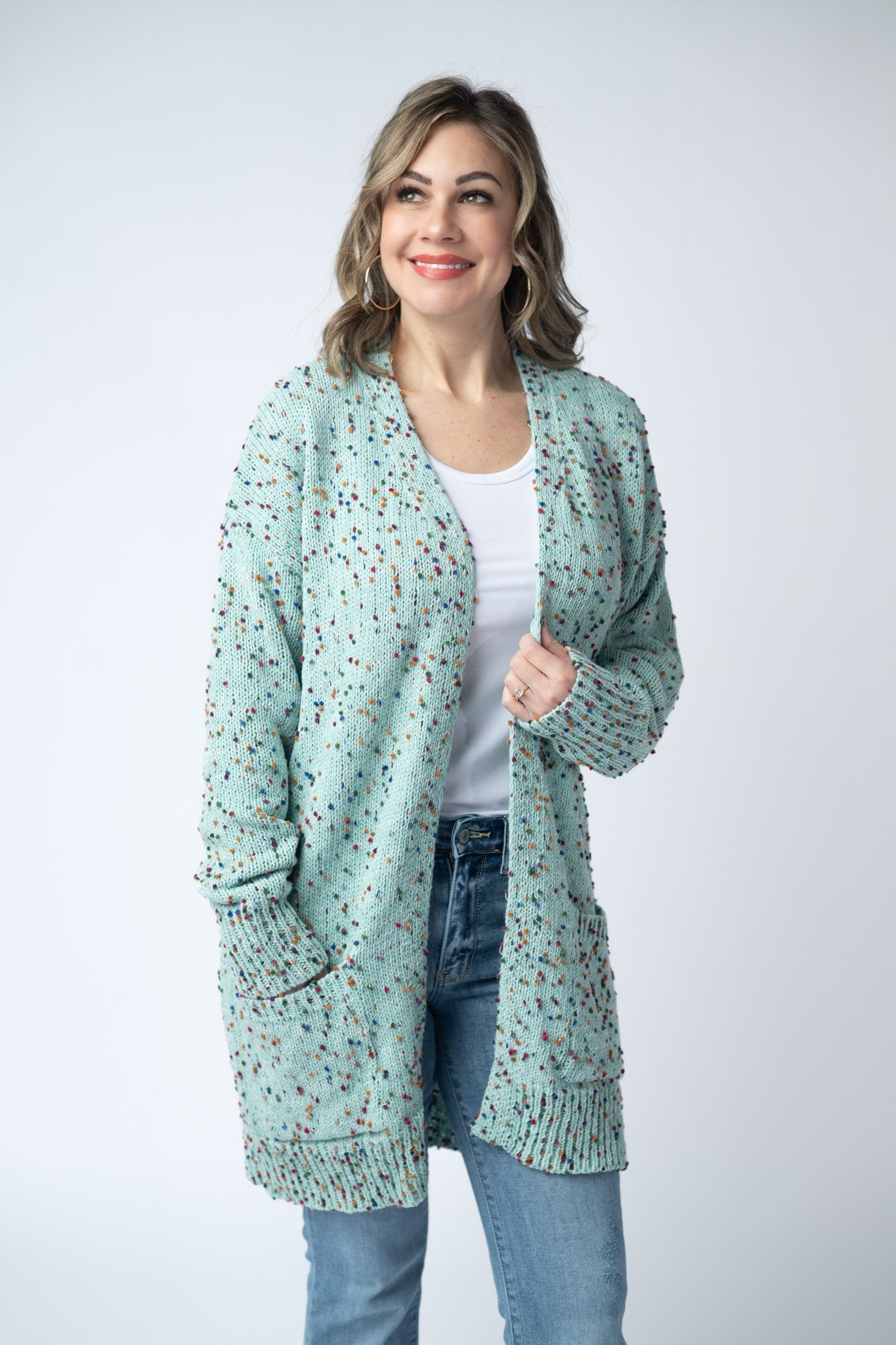 SALE! Carly Confetti Dot Cardigan - Aqua Blue