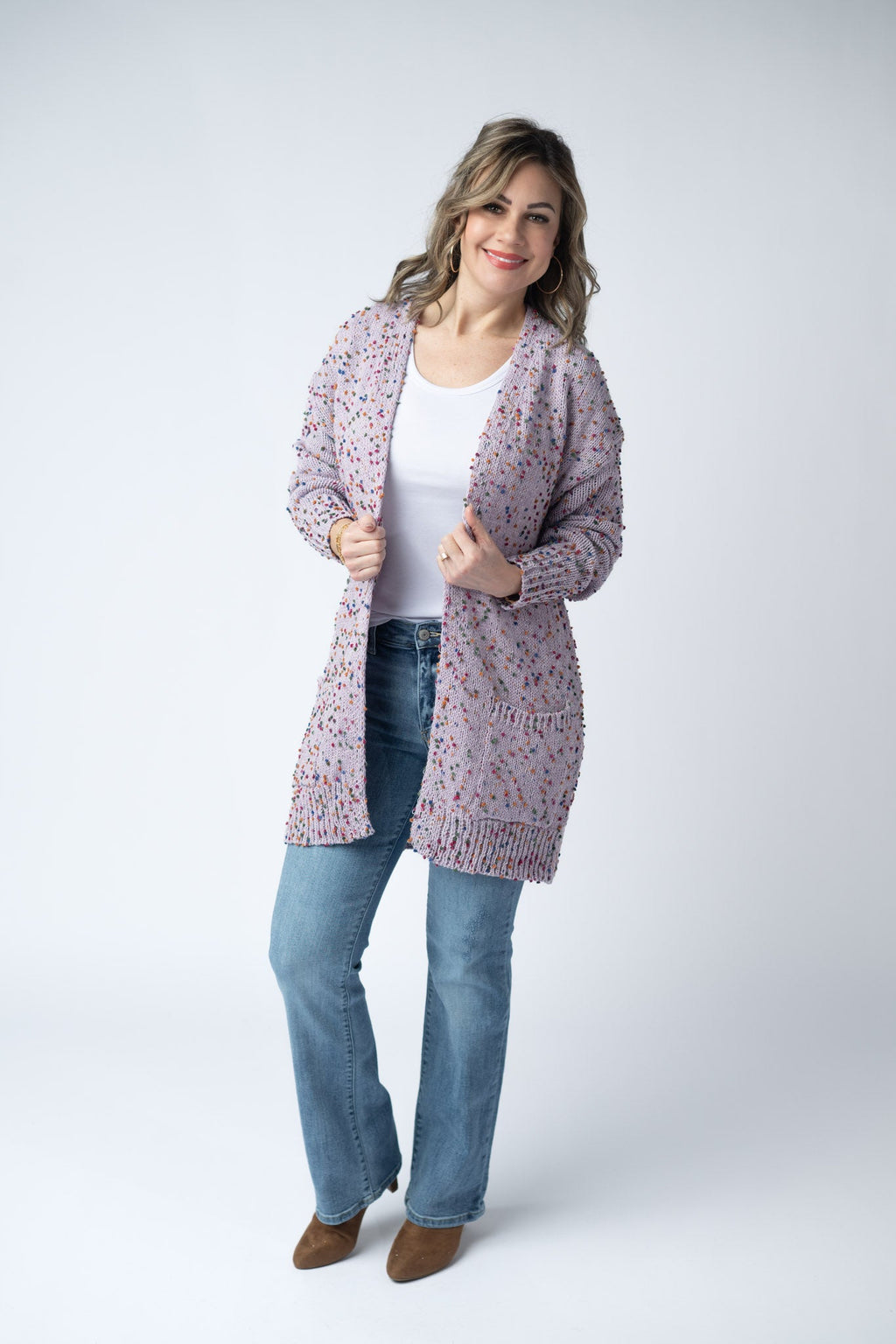 SALE! Carly Confetti Dot Cardigan - Lavender