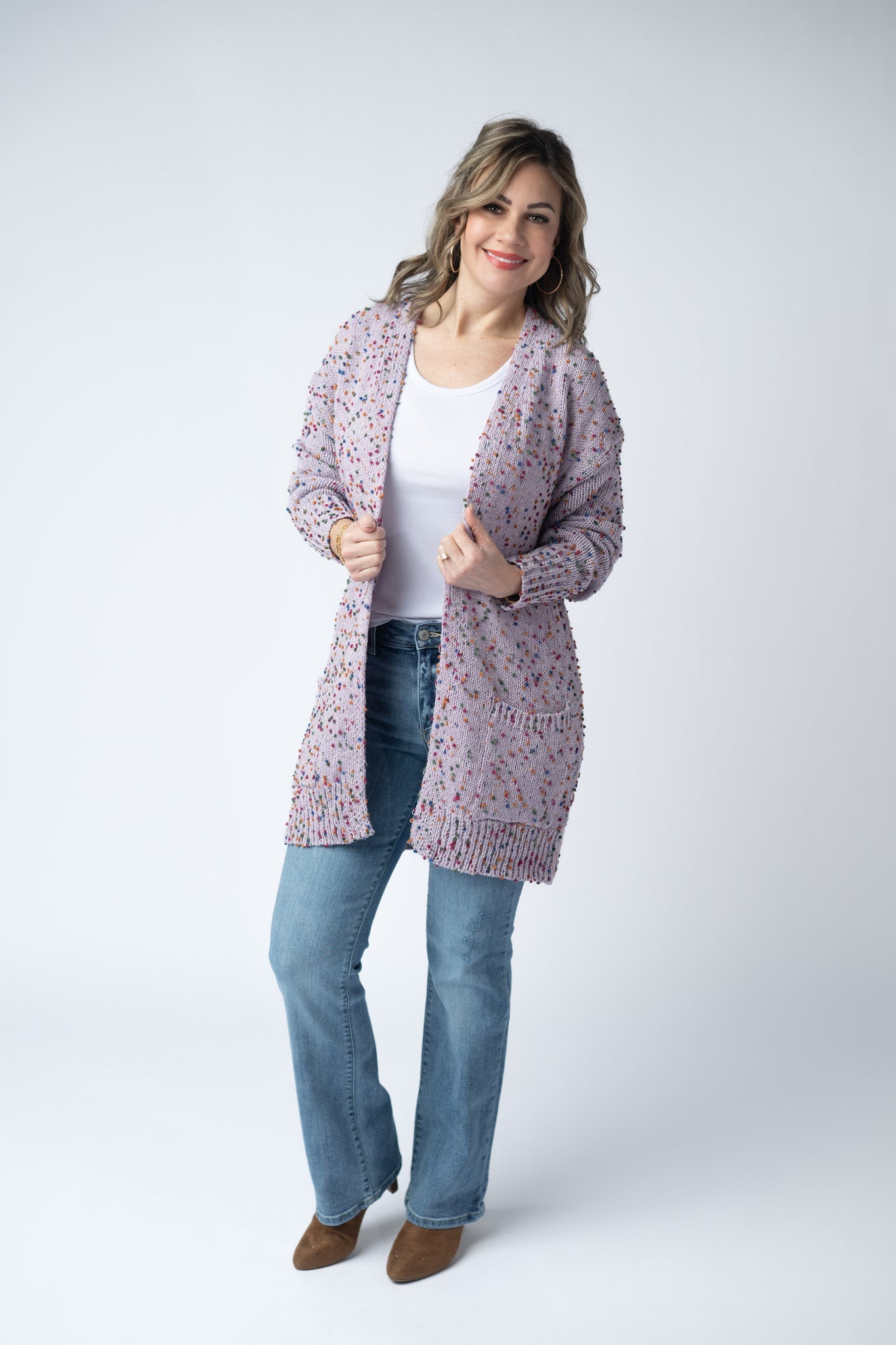 SALE! Carly Confetti Dot Cardigan - Lavender