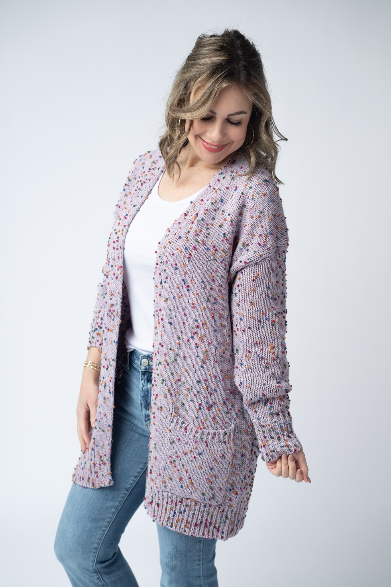 SALE! Carly Confetti Dot Cardigan - Lavender