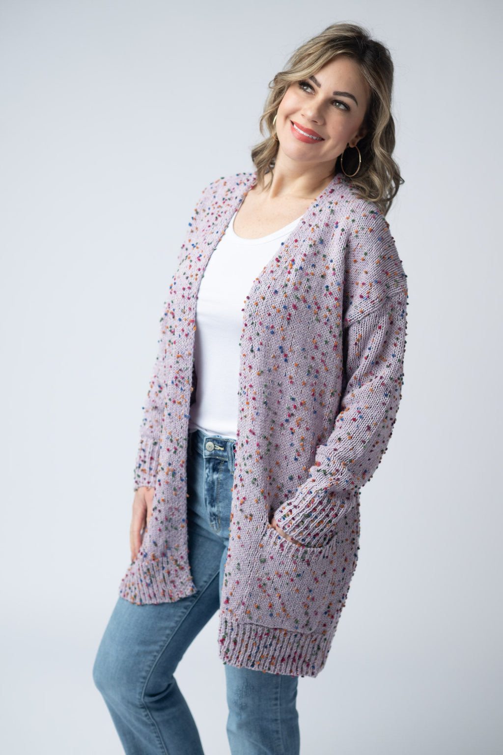 SALE! Carly Confetti Dot Cardigan - Lavender