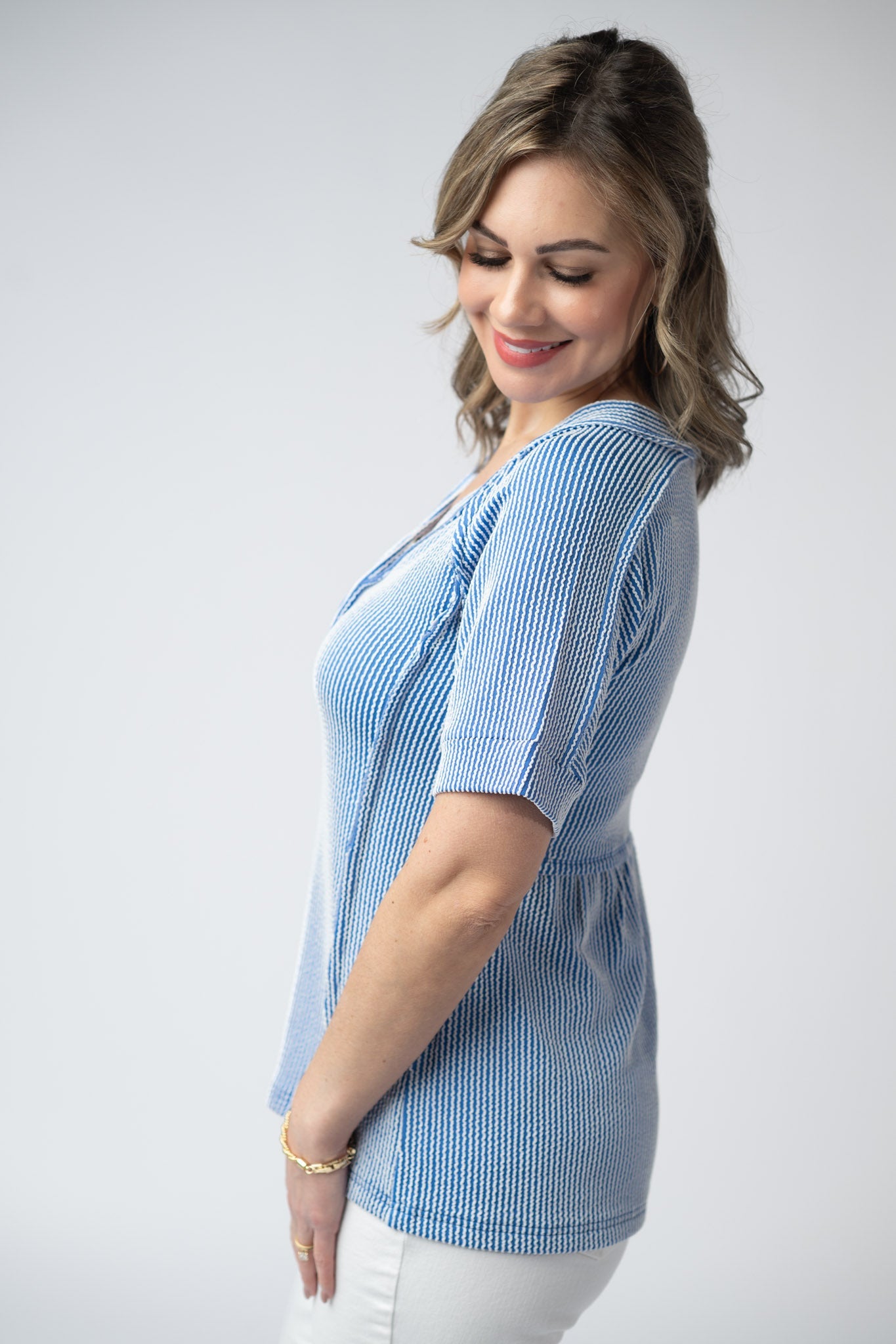 Juliette Button Top - Blue