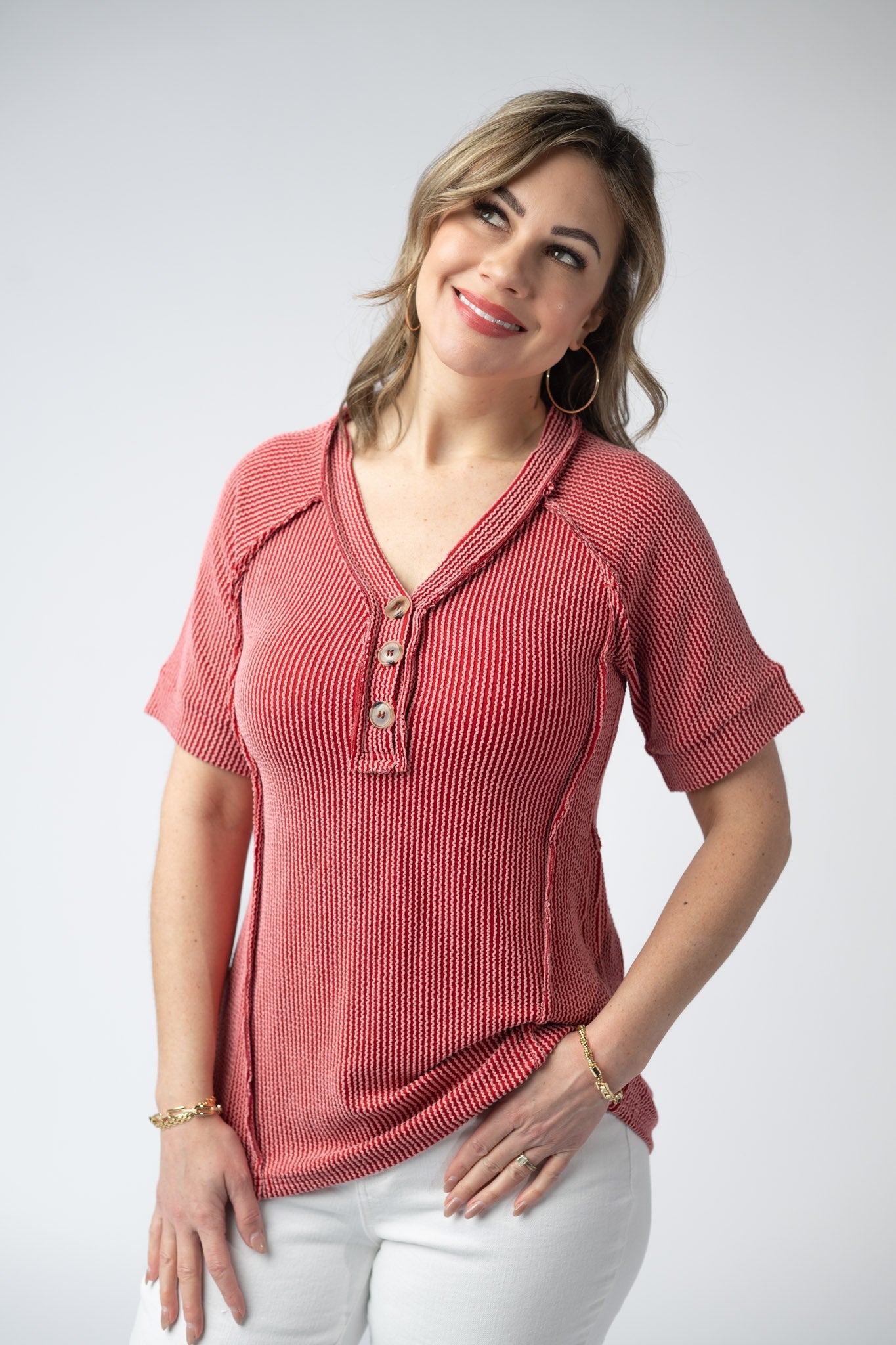 Juliette Button Top - Red