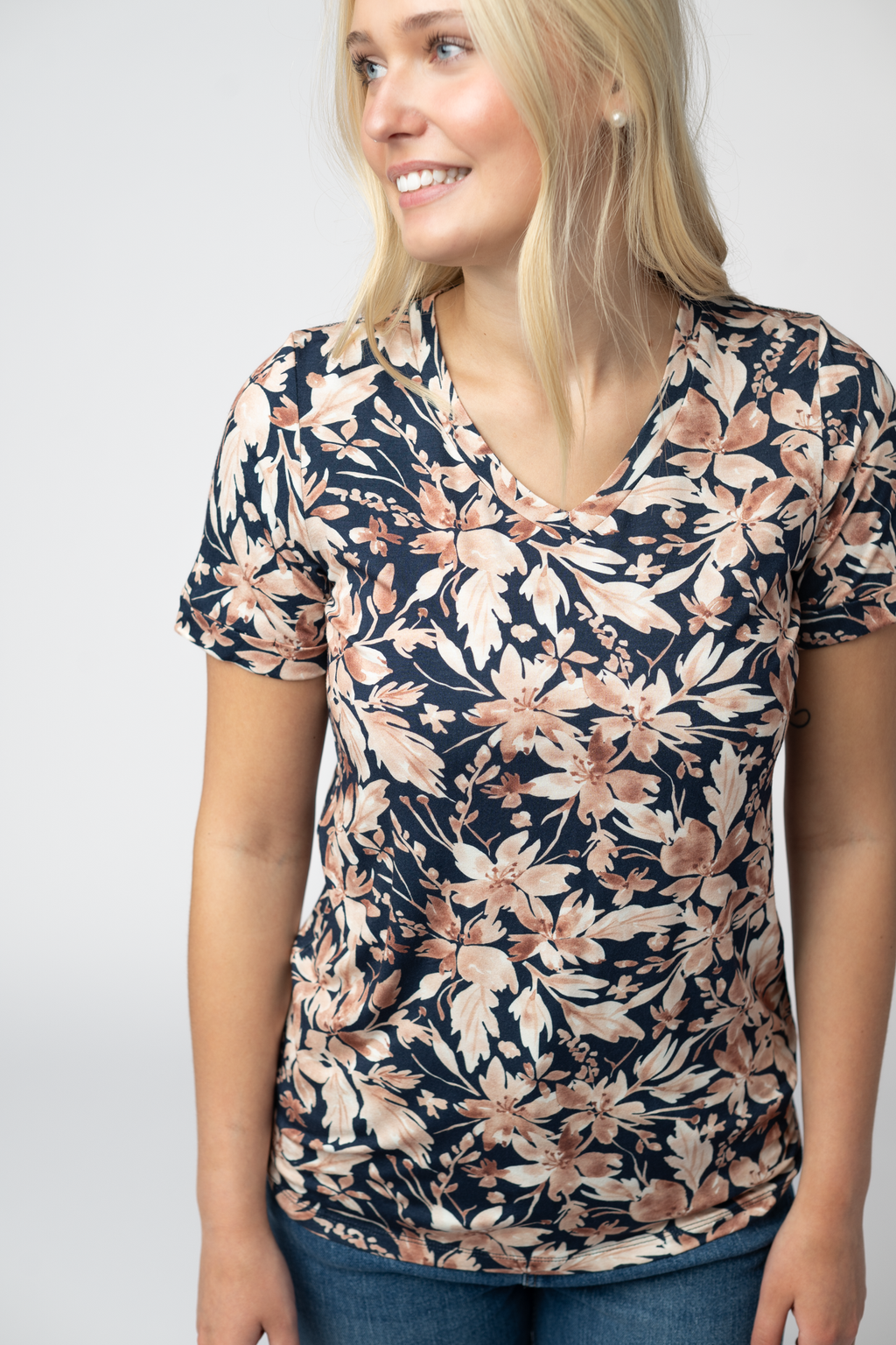 Sophie Top - Navy Autumn Petals