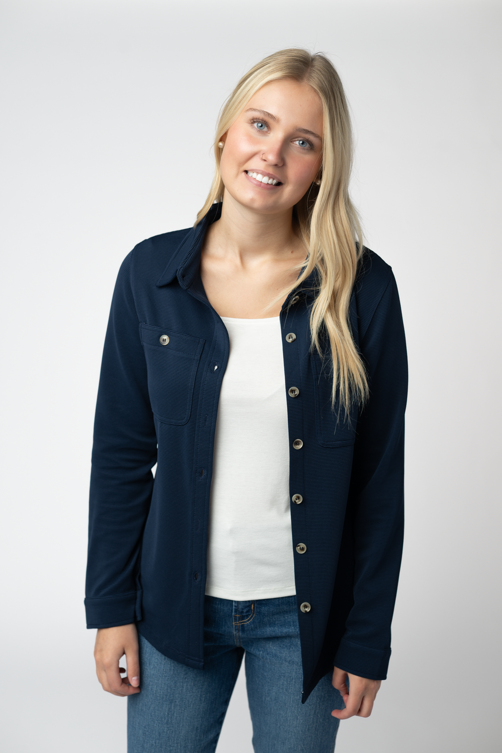 Ryleigh Ribbed Button Down - Navy