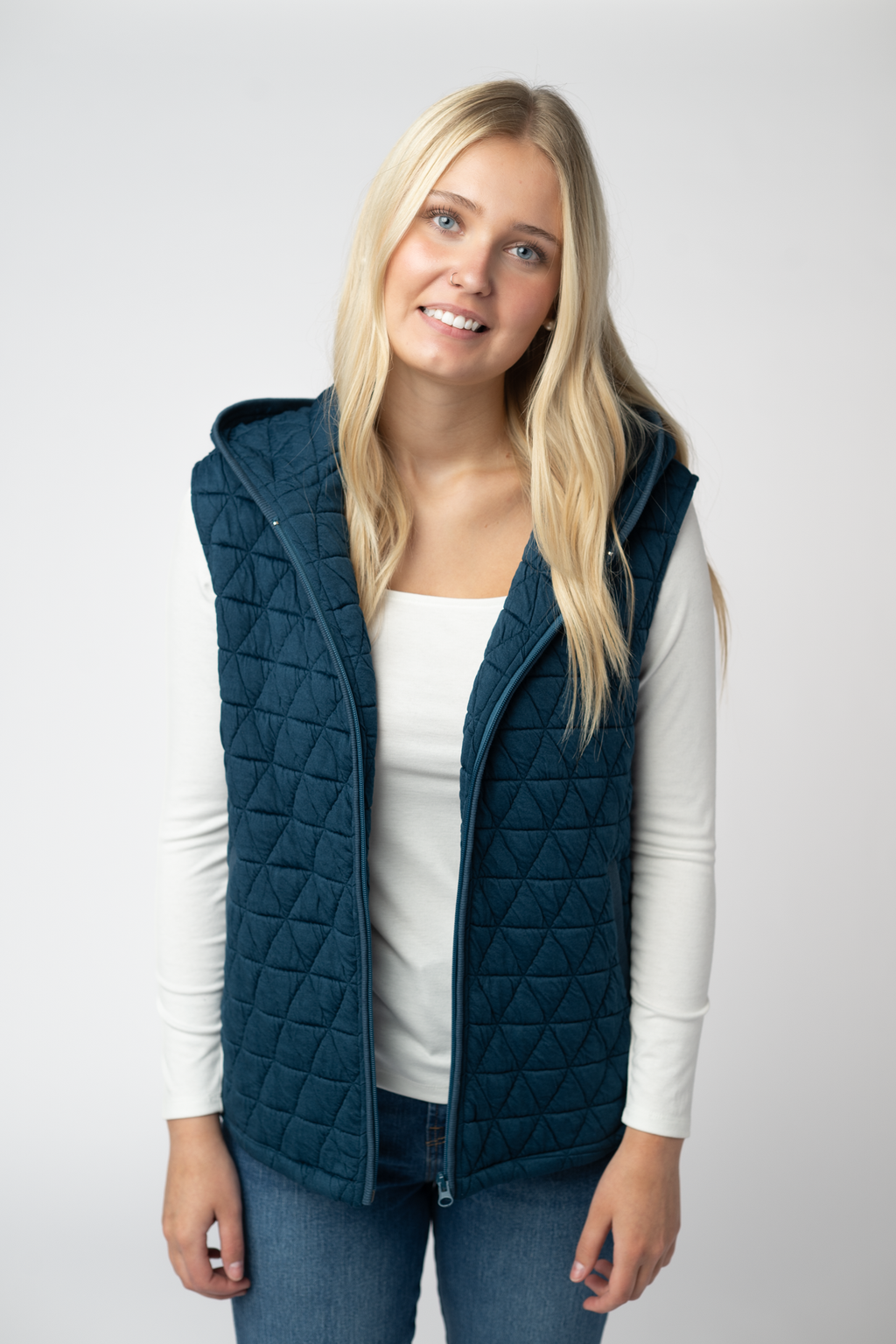 Heather Geometric Hooded Vest - Teal