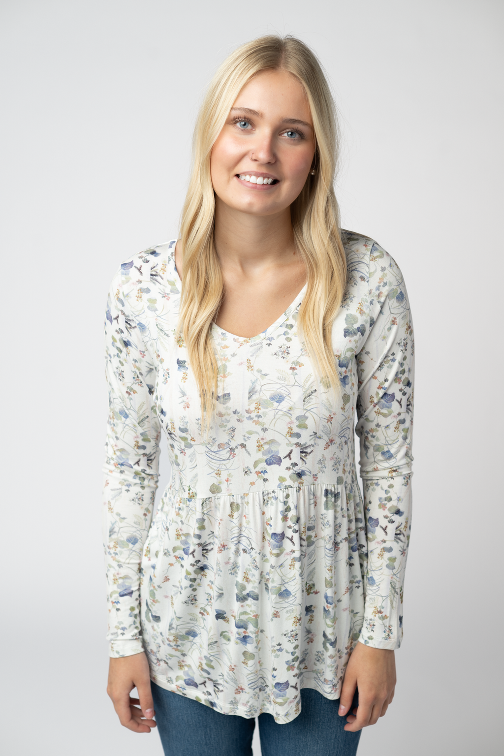 Long Sleeve Sarah Ruffle Top - Olive Meadow