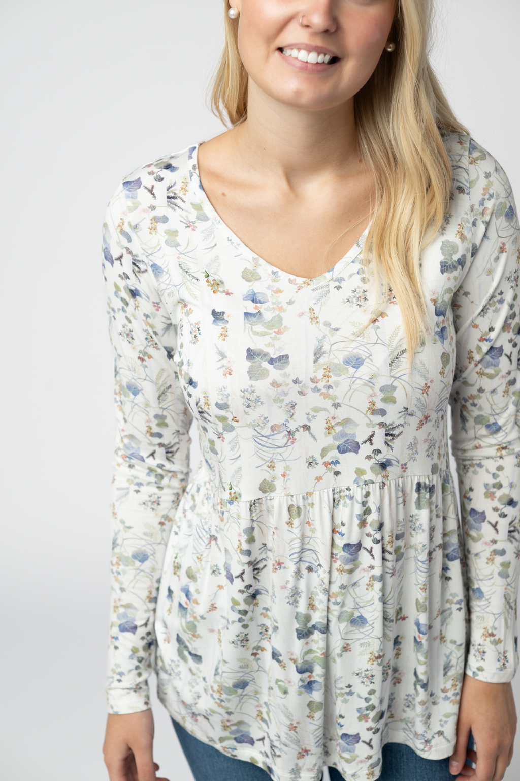 Long Sleeve Sarah Ruffle Top - Olive Meadow