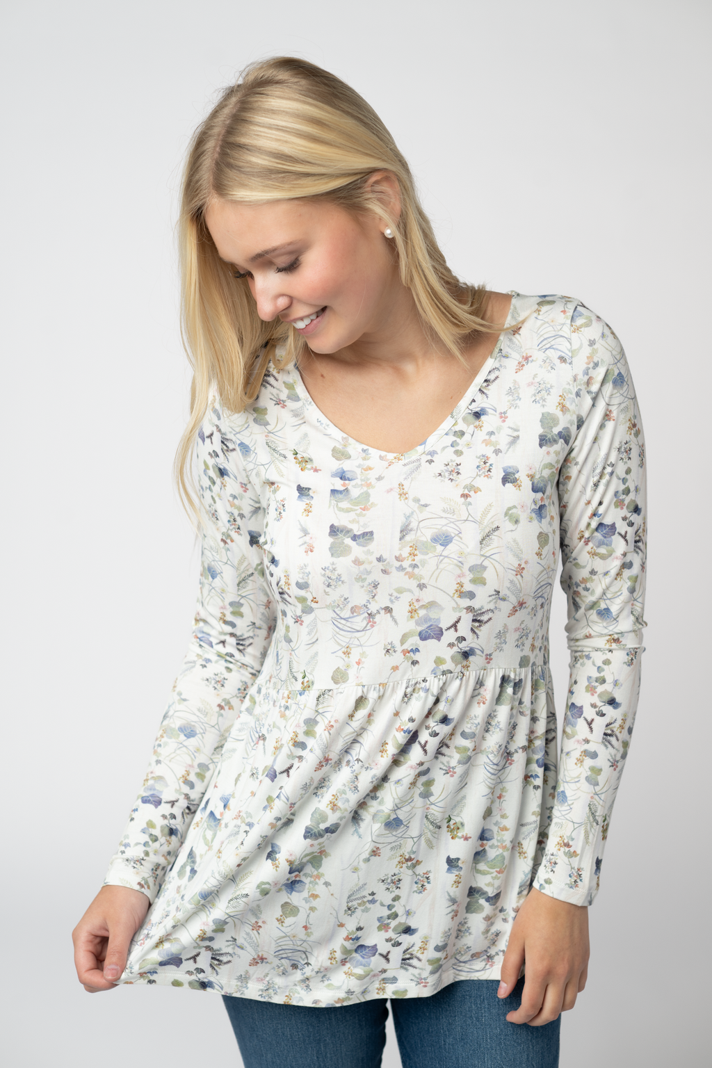 Long Sleeve Sarah Ruffle Top - Olive Meadow