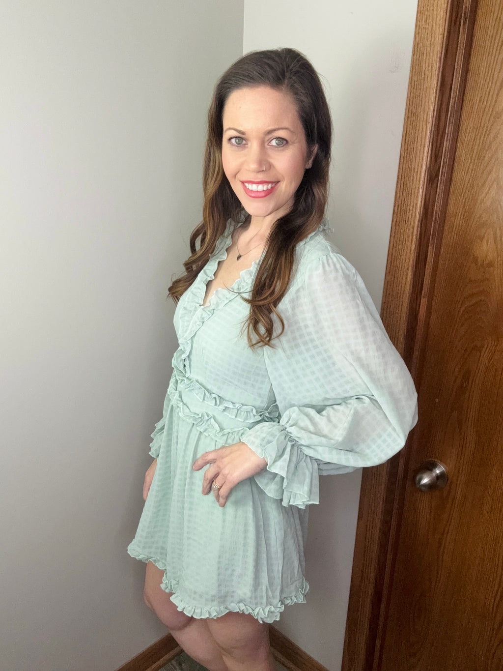 Sage Whisper Ruffle Romper