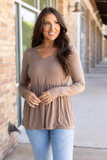 Load image into Gallery viewer, Long Sleeve Sarah Ruffle - Mocha
