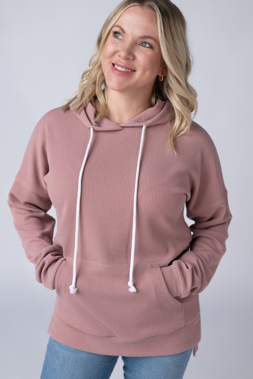 Kacey Ribbed Hoodie - Rose