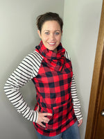 Load image into Gallery viewer, **Zoey ZipCowl - Buffalo Plaid and Oatmeal Stripes
