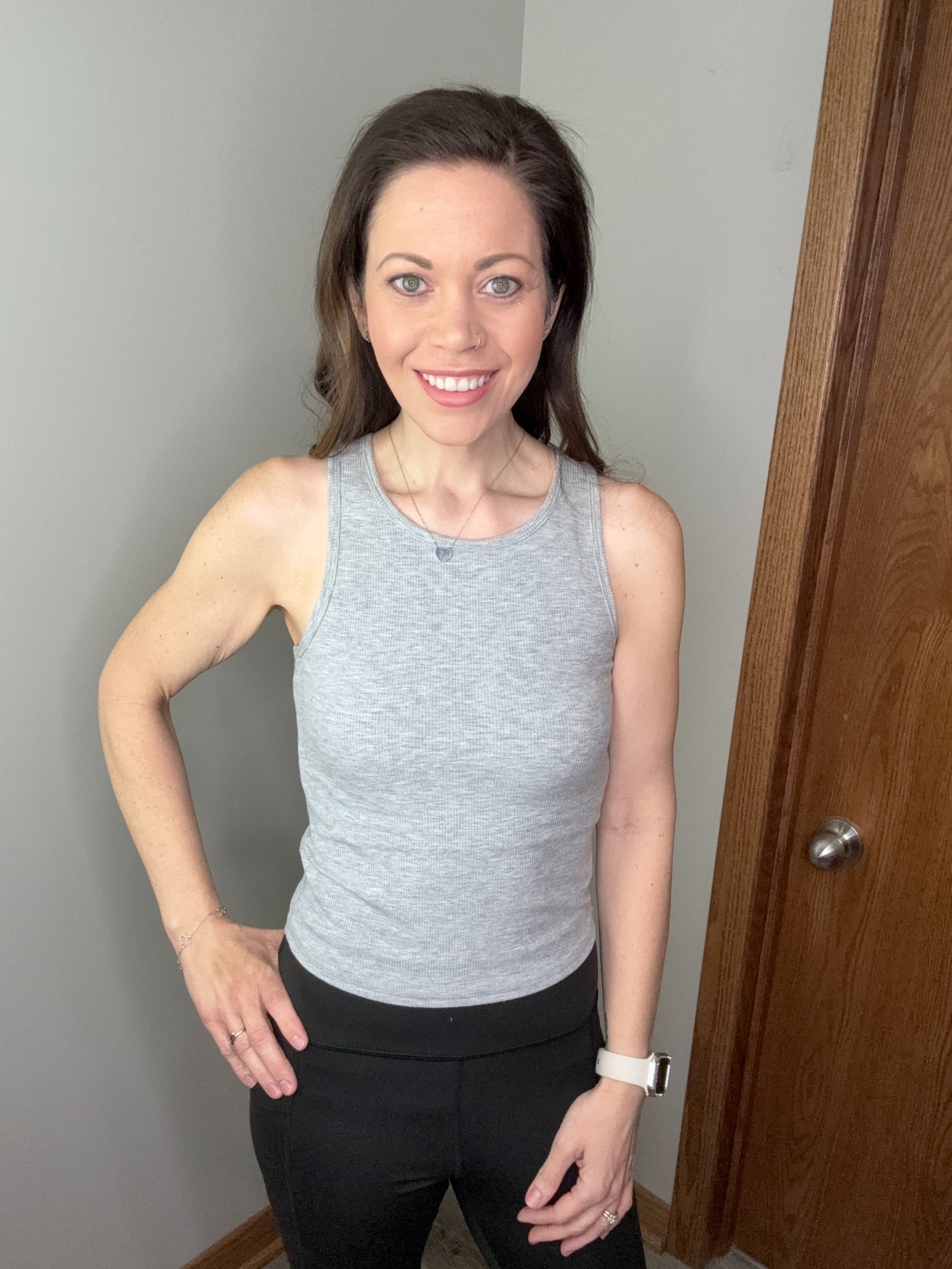 Racerback Rib Tank with Removable Pads - Heather Gray