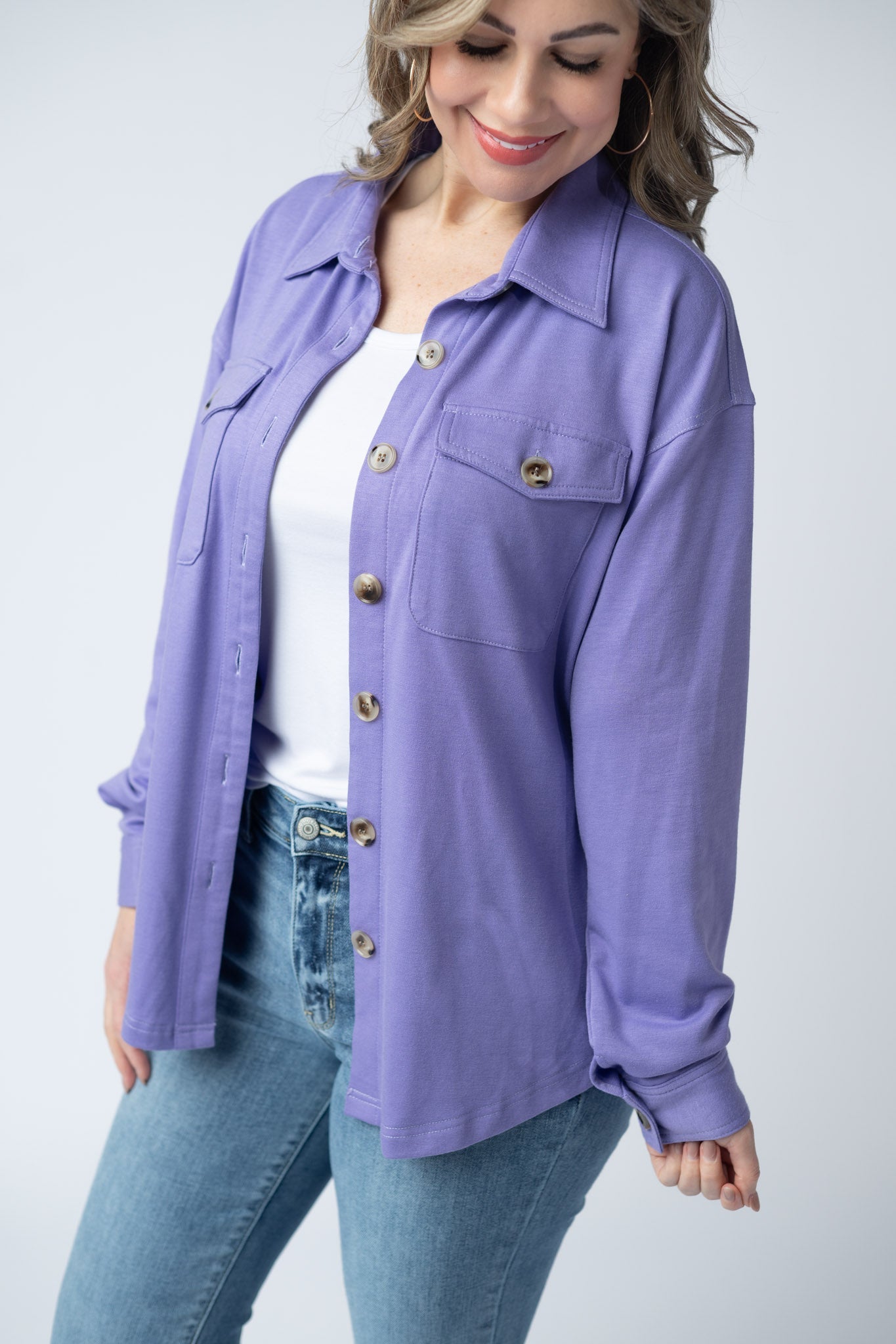 Brenna Button Down Top - Purple