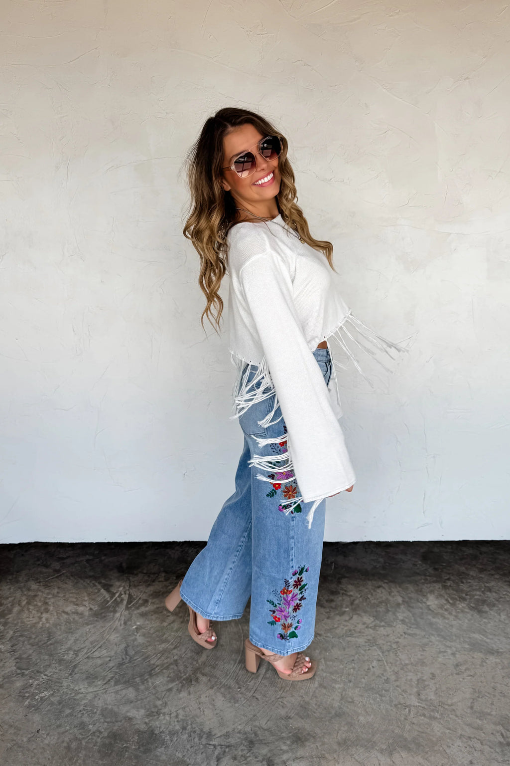 Evie Floral Embroidered Wide Leg Jeans