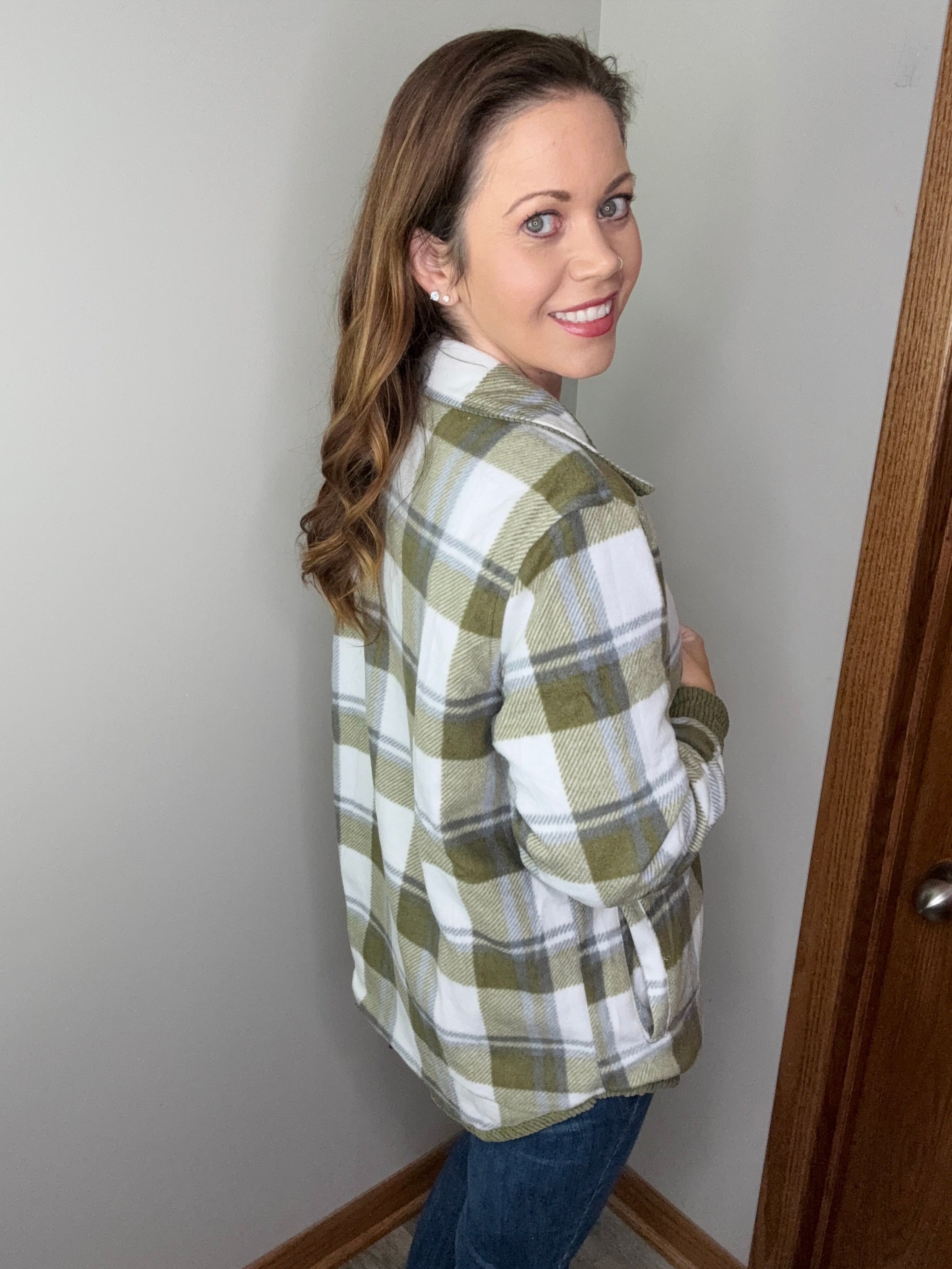 Corduroy & Plaid Flannel Shacket-Olive