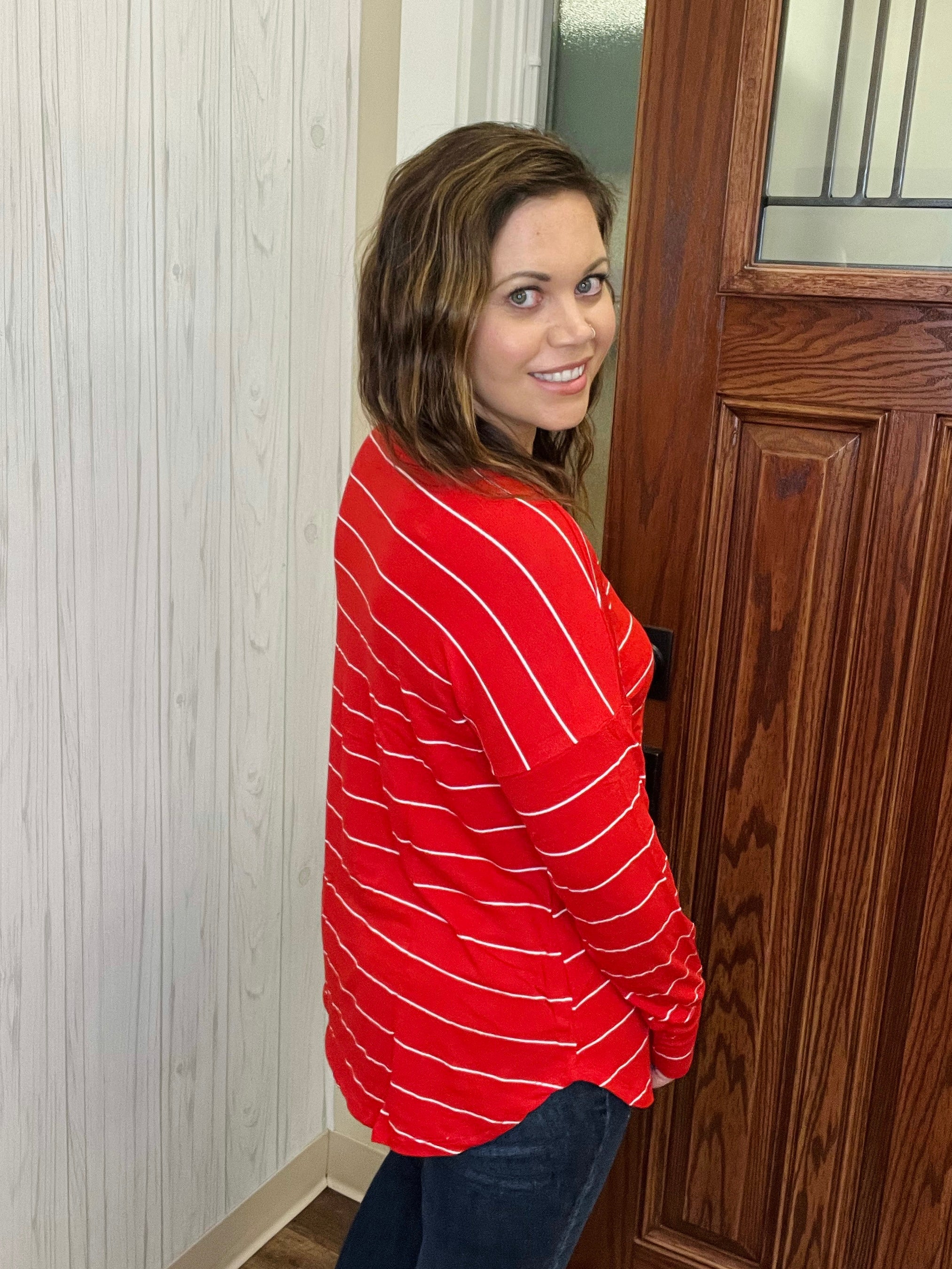 Sarah Striped Top In Red