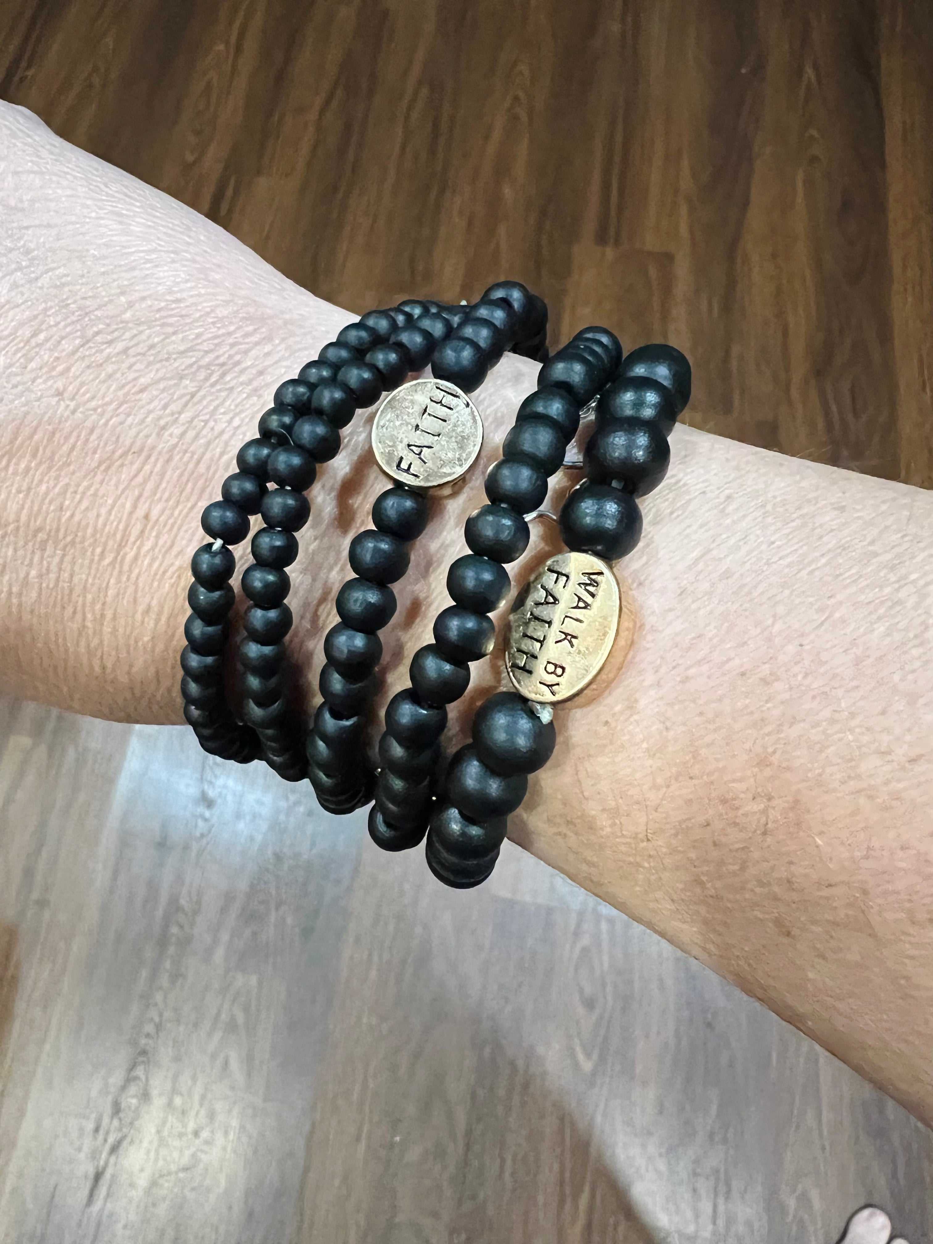 Black Wood Faith Stackable Bracelet