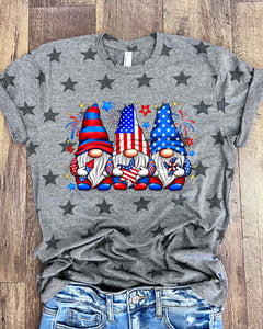 Patriotic Gnomes Tee in Gray  Stars